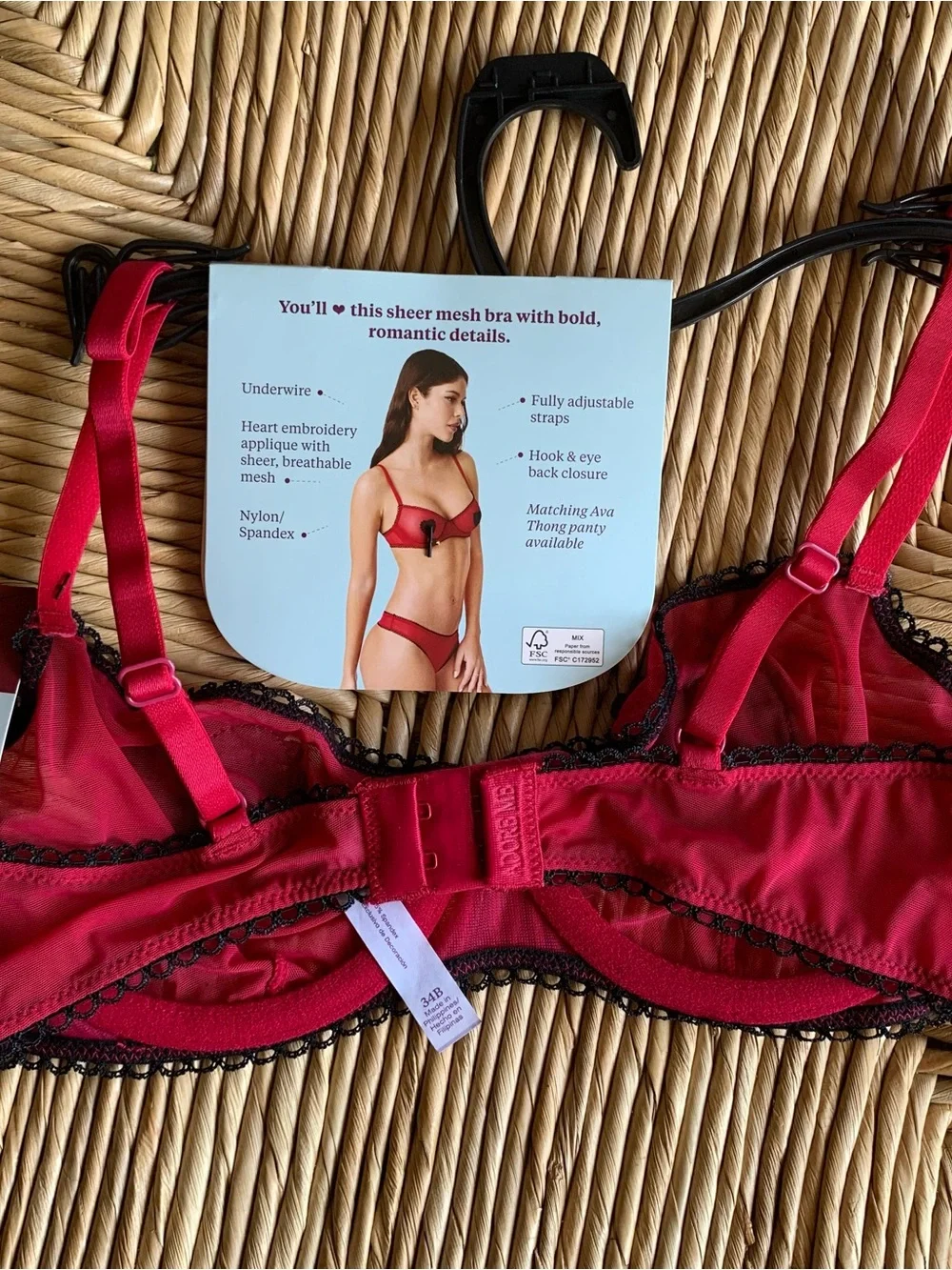 Size 34B Cherry red and black Adored by Adore me Ava underwire balconette bra - Picture 2 of 2
